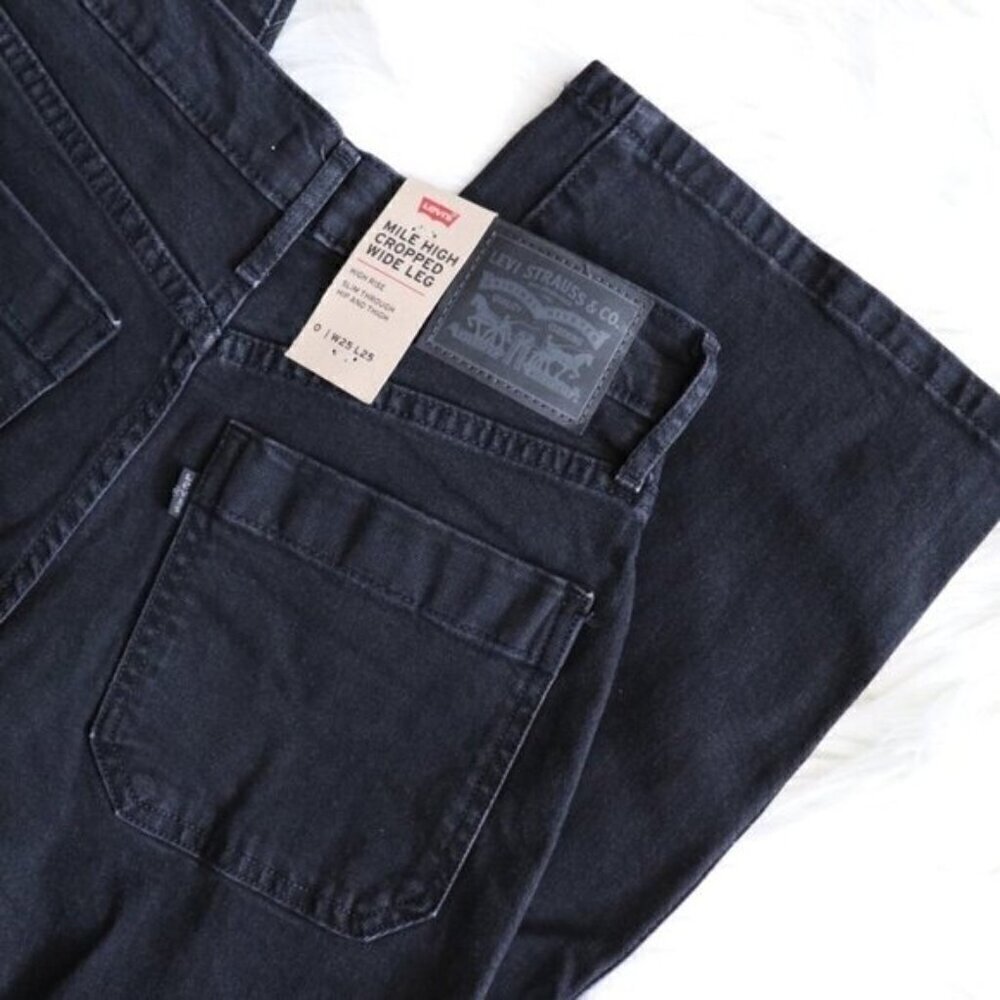 NEW Levi's Black Mile High Wide Leg Cropped Jeans Size 25 - Picture 6 of 7